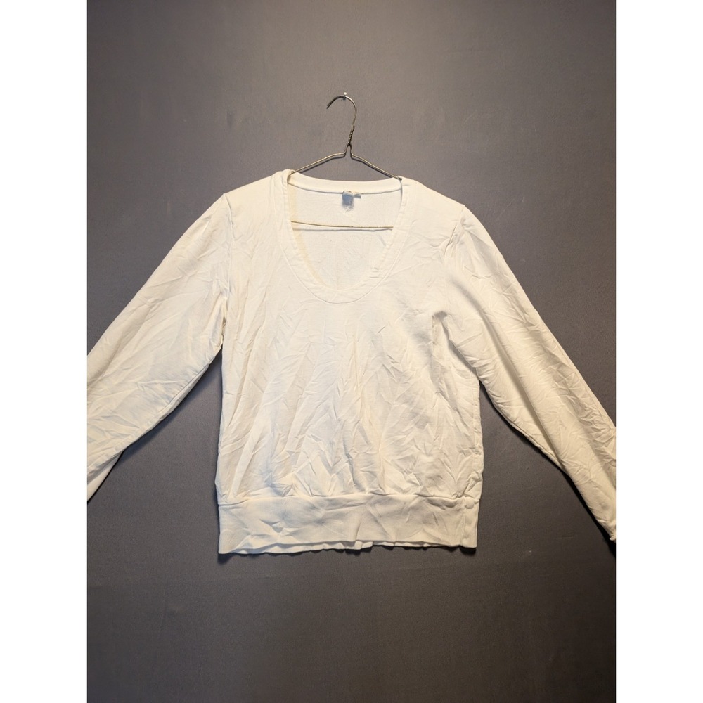 European Culture Sweatshirt Womens Small White Scoop Neck Long Sleeve Ribbed